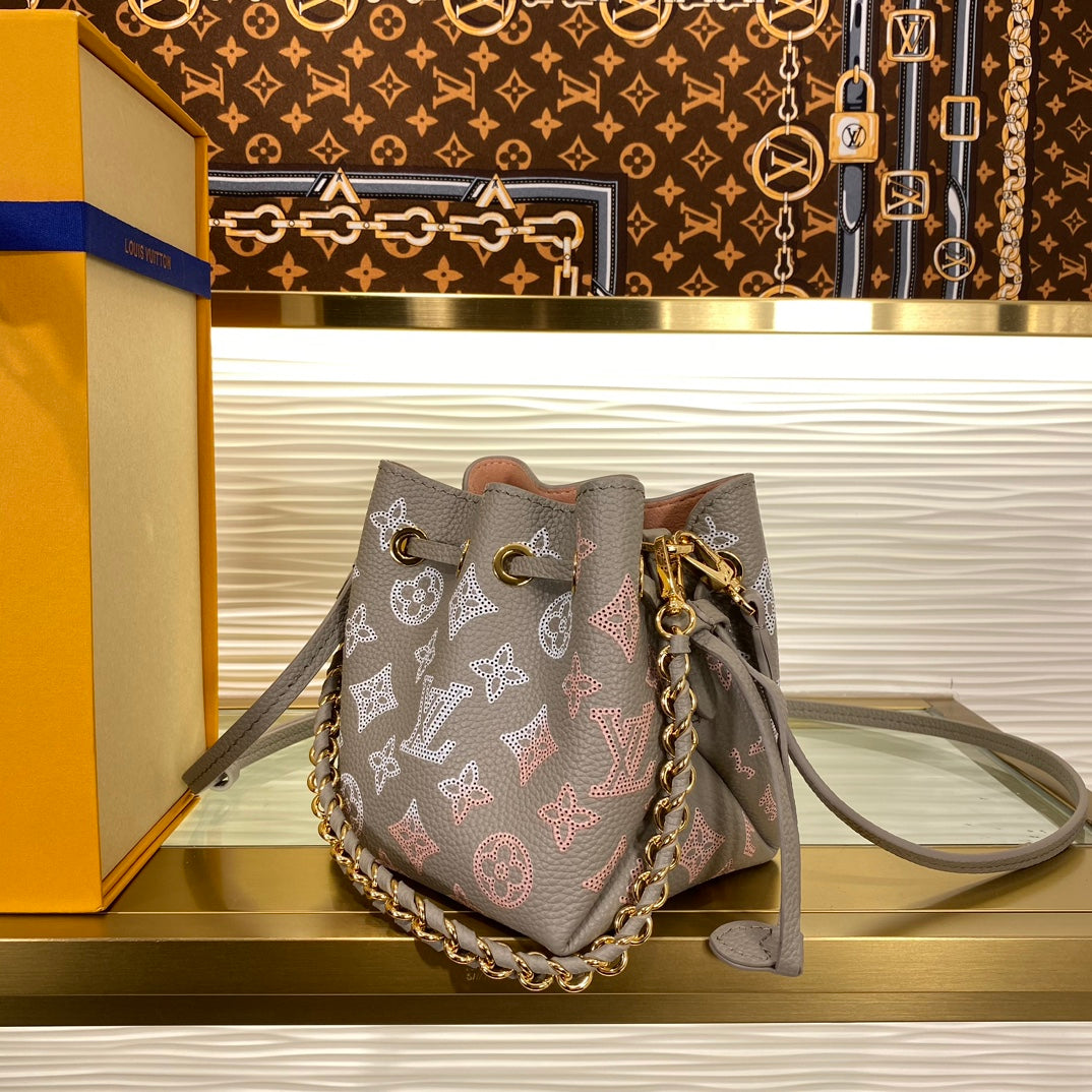 Louis Vuitton Bella Bucket Bag Mahina Calf Leather Grey Monogram