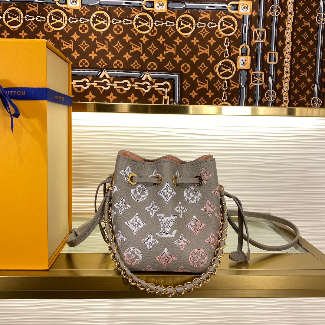 Louis Vuitton Bella Bucket Bag Mahina Calf Leather Grey Monogram