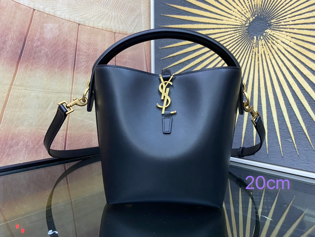 Saint Laurent Le 37 Mini Bucket Bag in Black Leather with Gold Hardware - 20cm