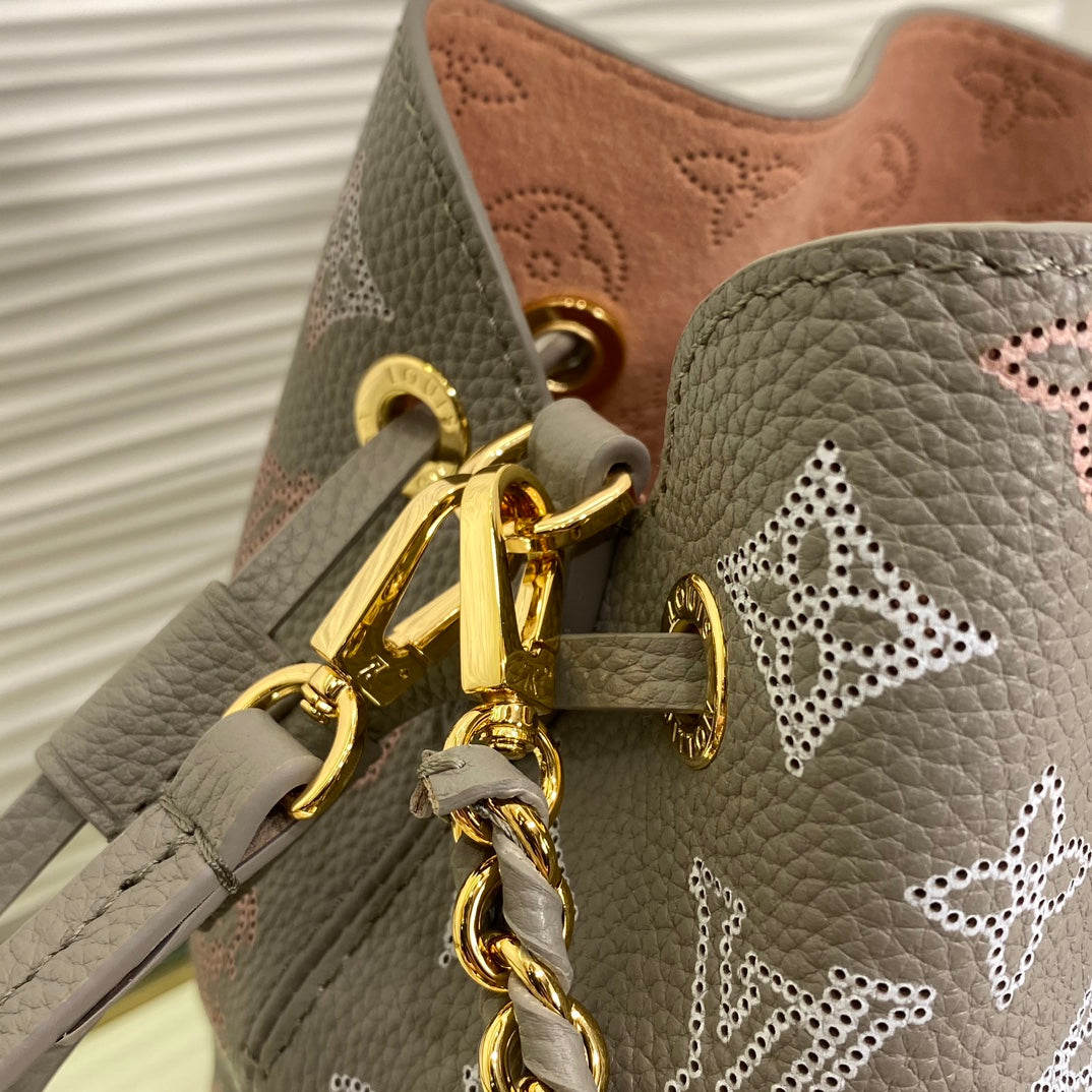 Louis Vuitton Bella Bucket Bag Mahina Leather Galet with Coin Purse