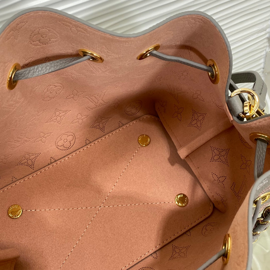 Louis Vuitton Bella Bucket Bag Mahina Leather Galet with Coin Purse