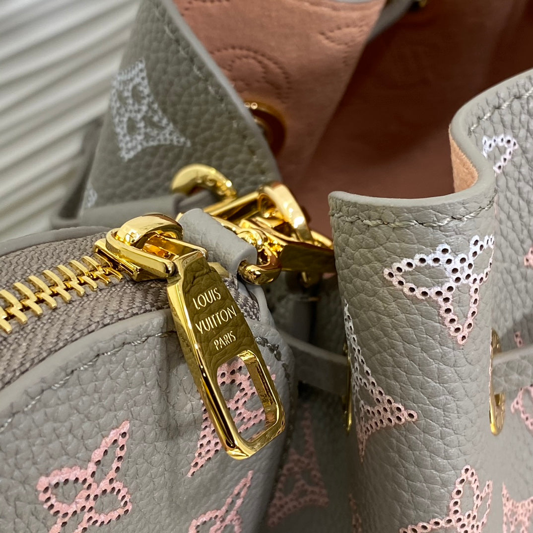 Louis Vuitton Bella Bucket Bag Mahina Leather Galet with Coin Purse