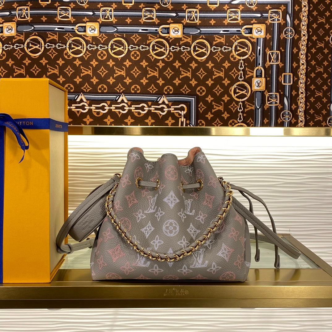 Louis Vuitton Bella Bucket Bag Mahina Leather Galet with Coin Purse