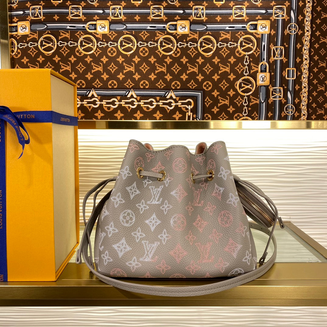 Louis Vuitton Bella Bucket Bag Mahina Leather Galet with Coin Purse