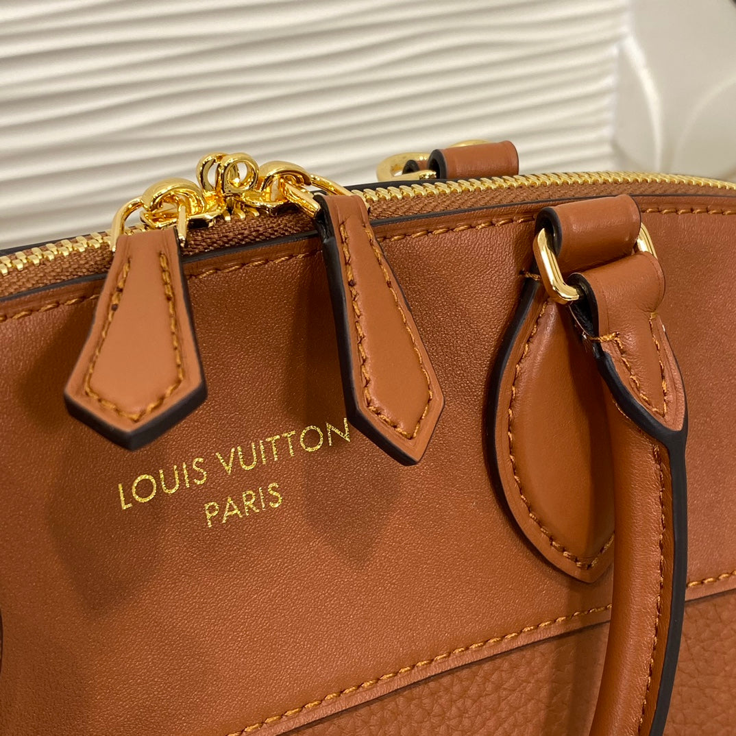 LE CHÂTEAU PARIS Brown Leather Satchel Handbag with Shoulder Strap