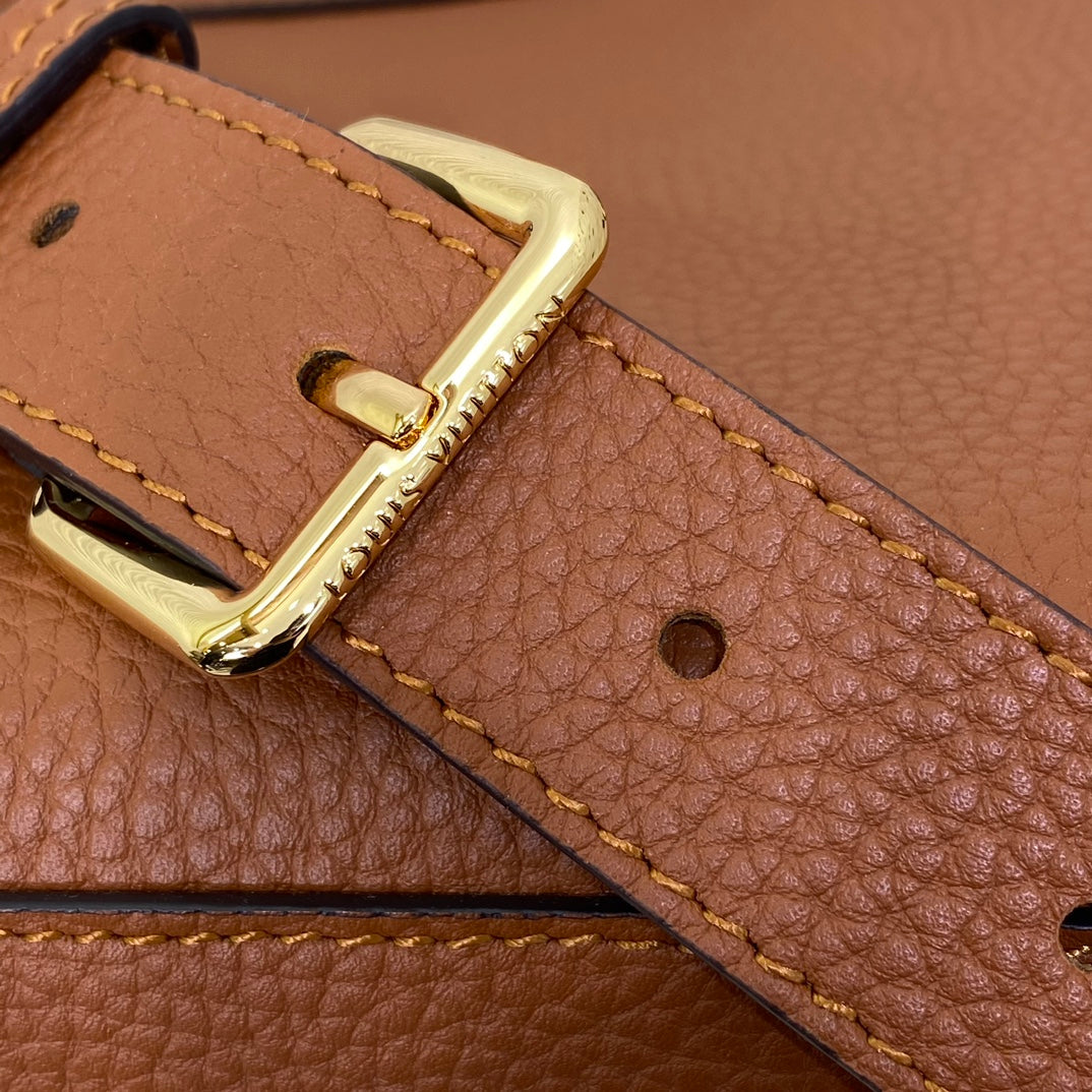 Louis Vuitton Classic Brown Leather Satchel Handbag with Crossbody Strap