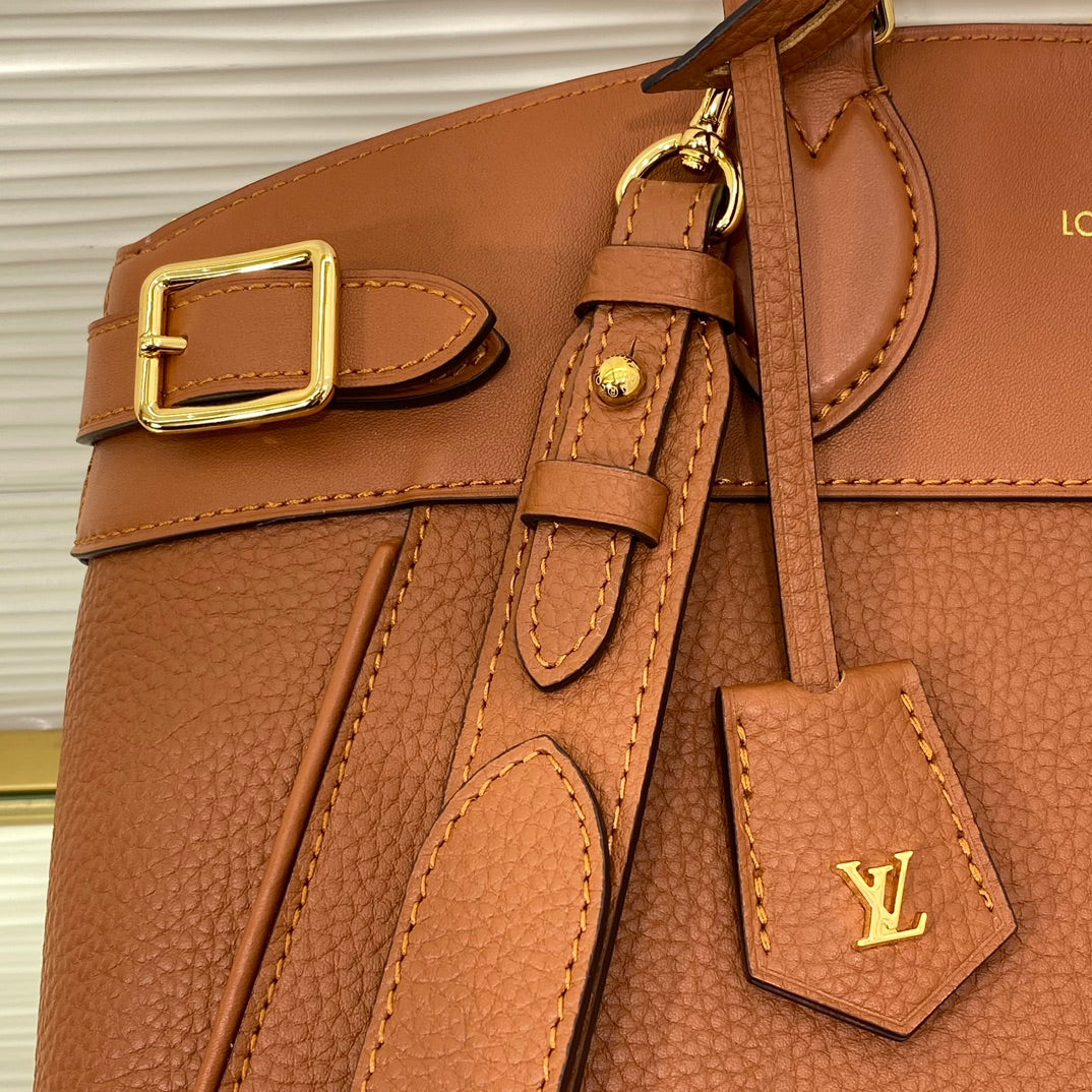 Louis Vuitton Classic Brown Leather Satchel Handbag with Crossbody Strap