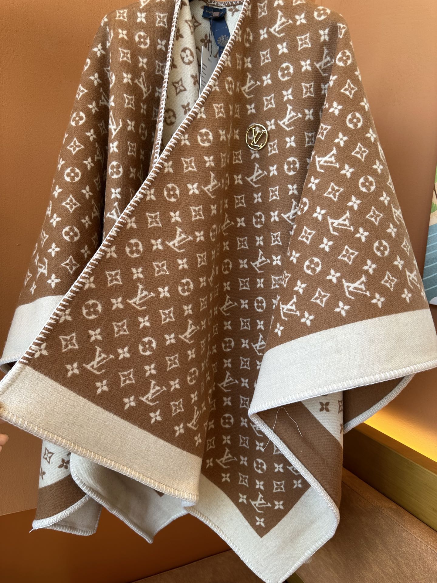 Louis Vuitton Monogram Brown and Beige Wool &amp; Cashmere Throw Blanket