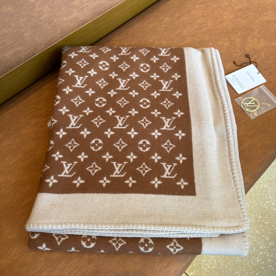 Louis Vuitton Monogram Brown and Beige Wool &amp; Cashmere Throw Blanket