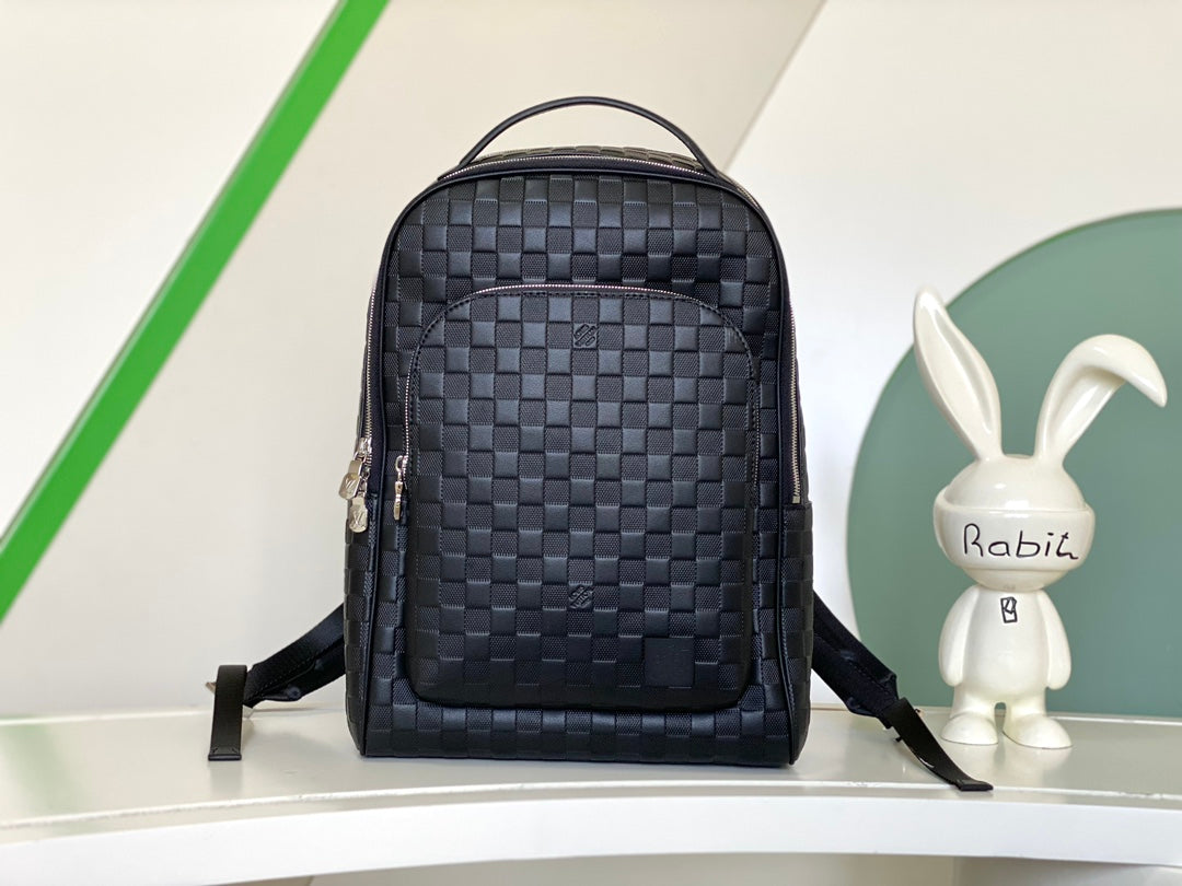 Men's Black Woven Pattern Leather Backpack - Large Capacity Business &amp; Travel Bag