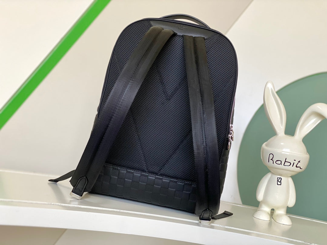 Men's Black Woven Pattern Leather Backpack - Large Capacity Business &amp; Travel Bag