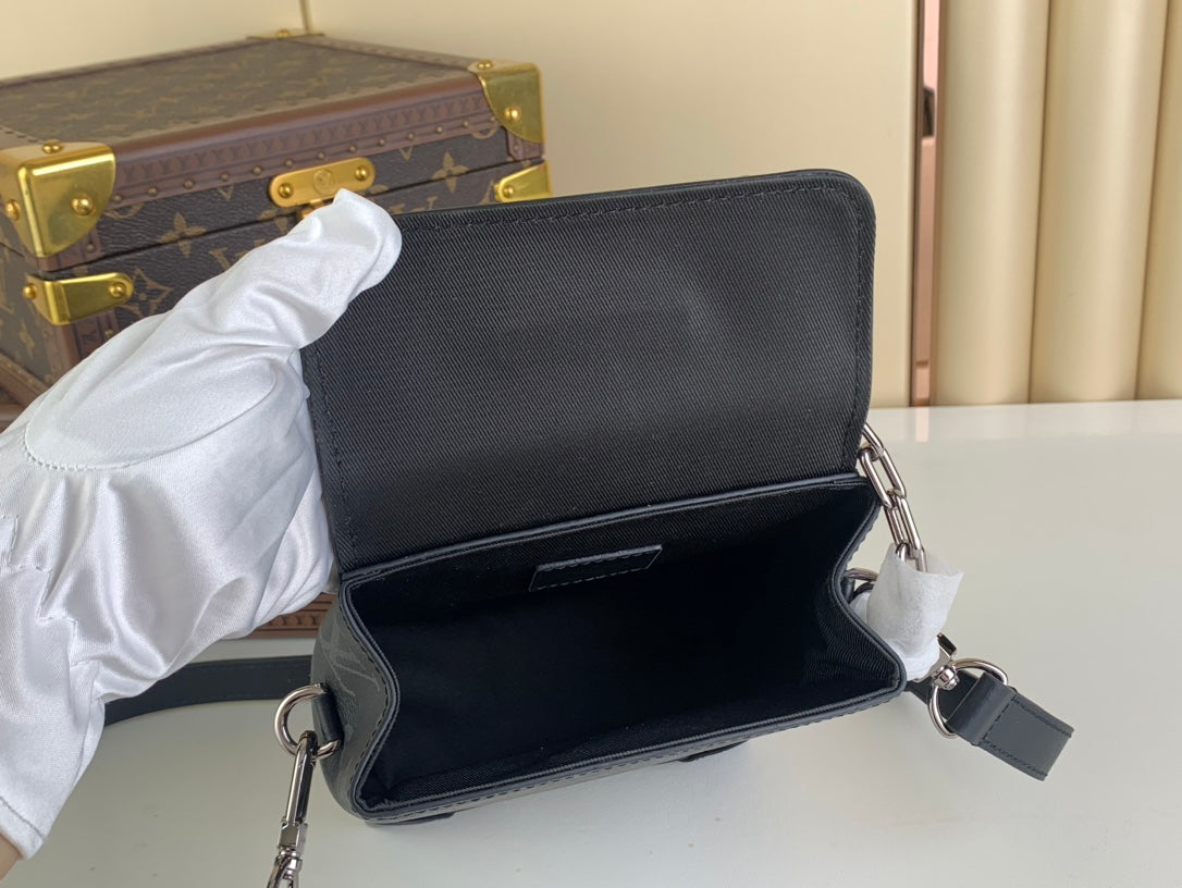 Louis Vuitton Black Monogram Canvas Mini Messenger Bag with Chain and Top Handle