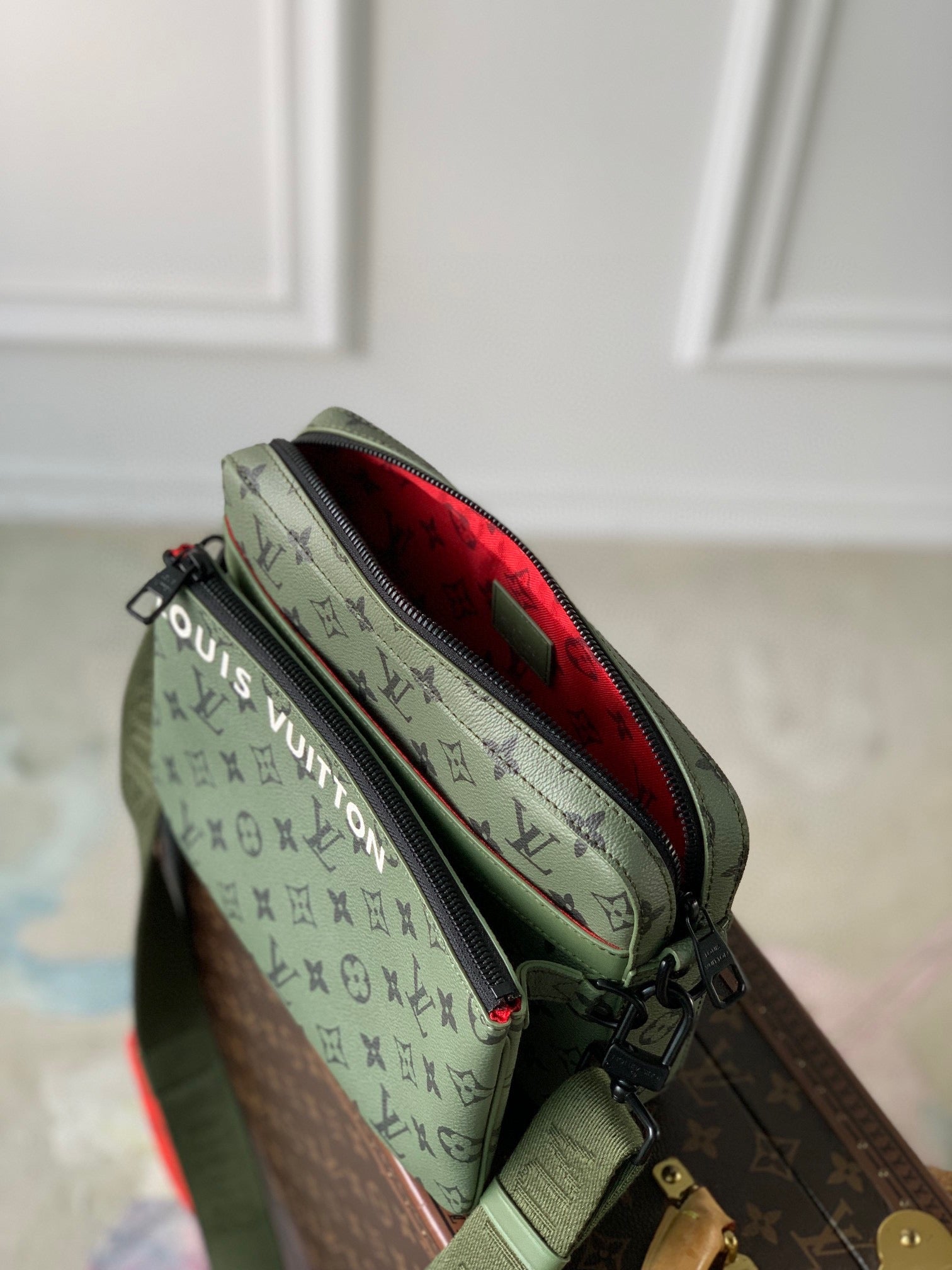 Louis Vuitton Alpha Messenger Monogram Khaki with Red Pouch Crossbody Bag