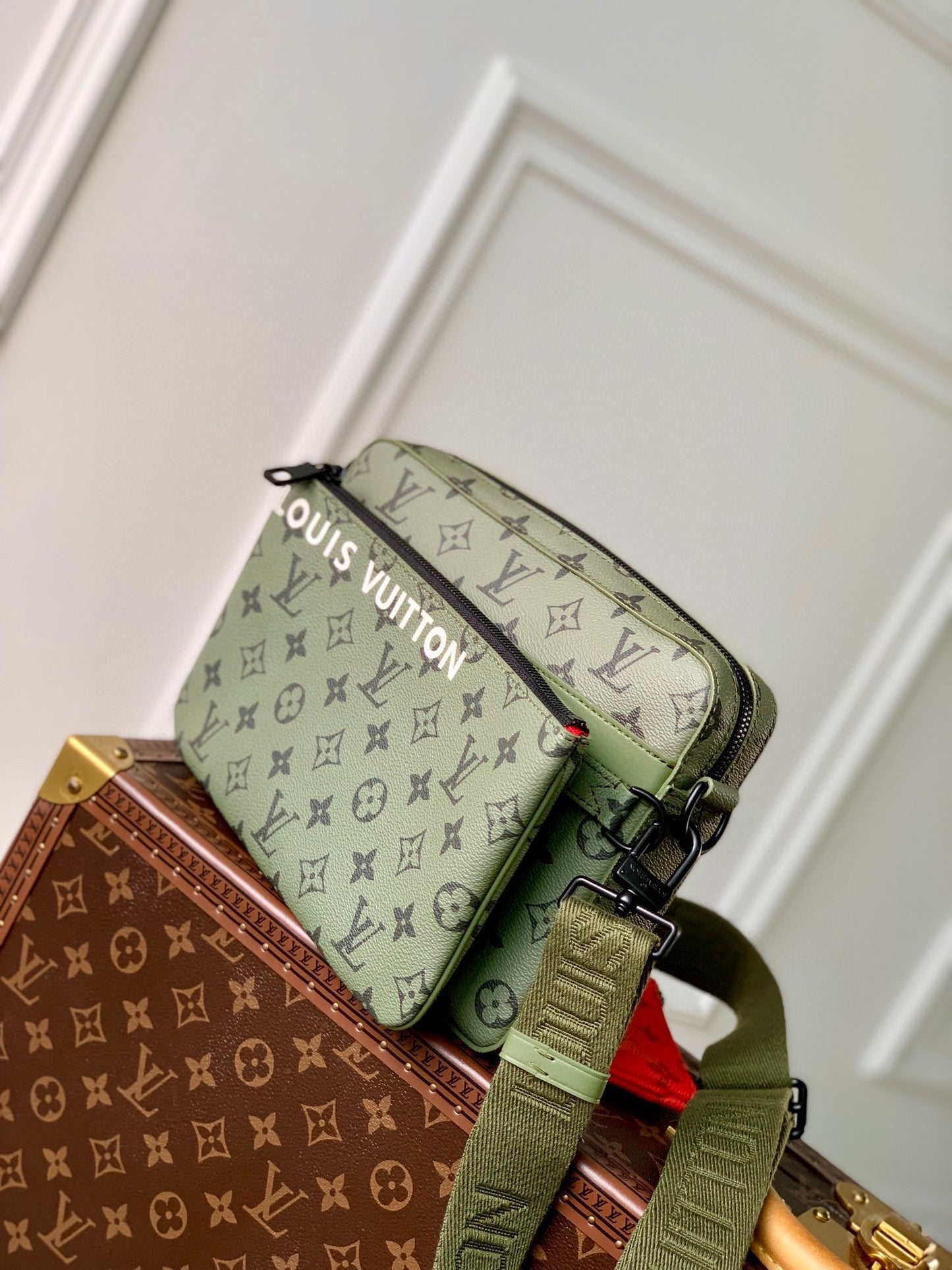 Louis Vuitton Alpha Messenger Monogram Khaki with Red Pouch Crossbody Bag