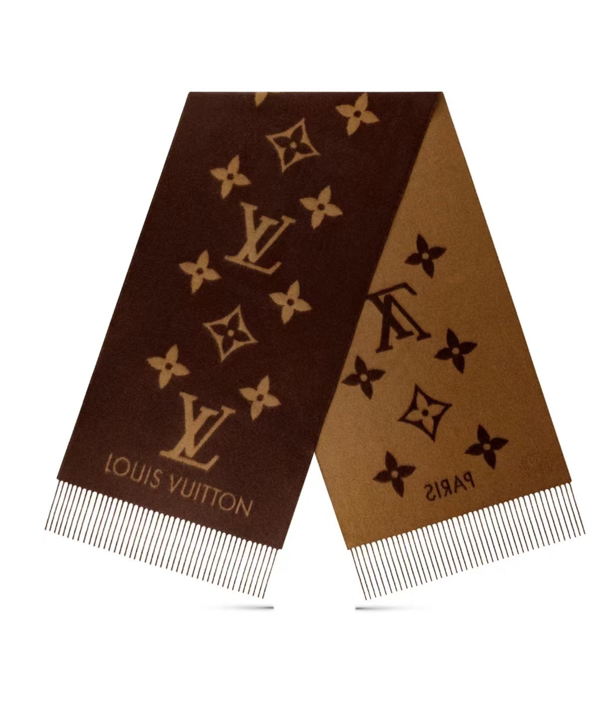 Louis Vuitton Monogram Scarf Brown and Tan, Luxury Wool and Cashmere Blend Winter Accessory for Women