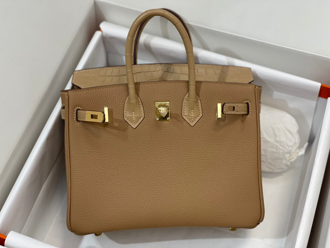 Luxury Tan Leather Top Handle Handbag - Classic Designer Style Satchel