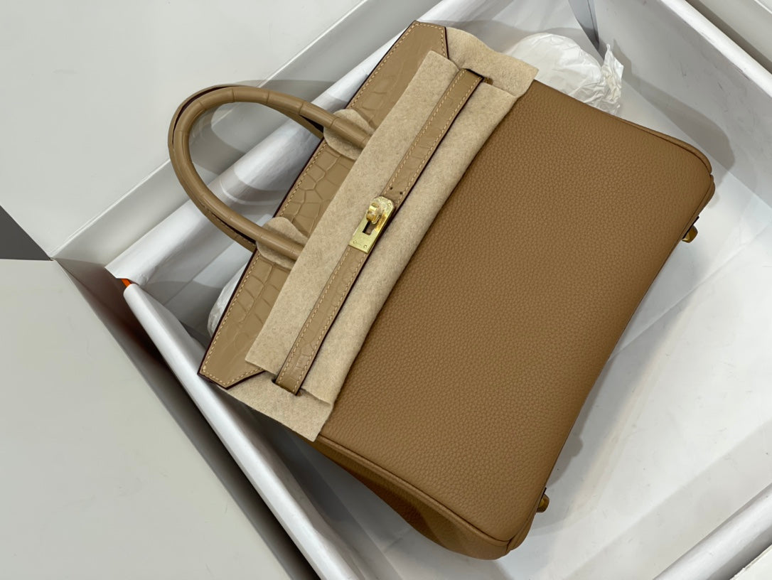 Luxury Tan Leather Top Handle Handbag - Classic Designer Style Satchel