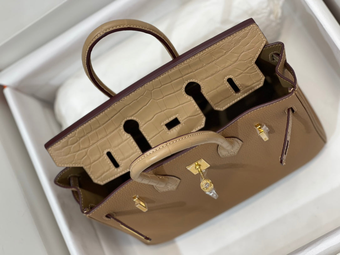 Luxury Tan Leather Top Handle Handbag - Classic Designer Style Satchel
