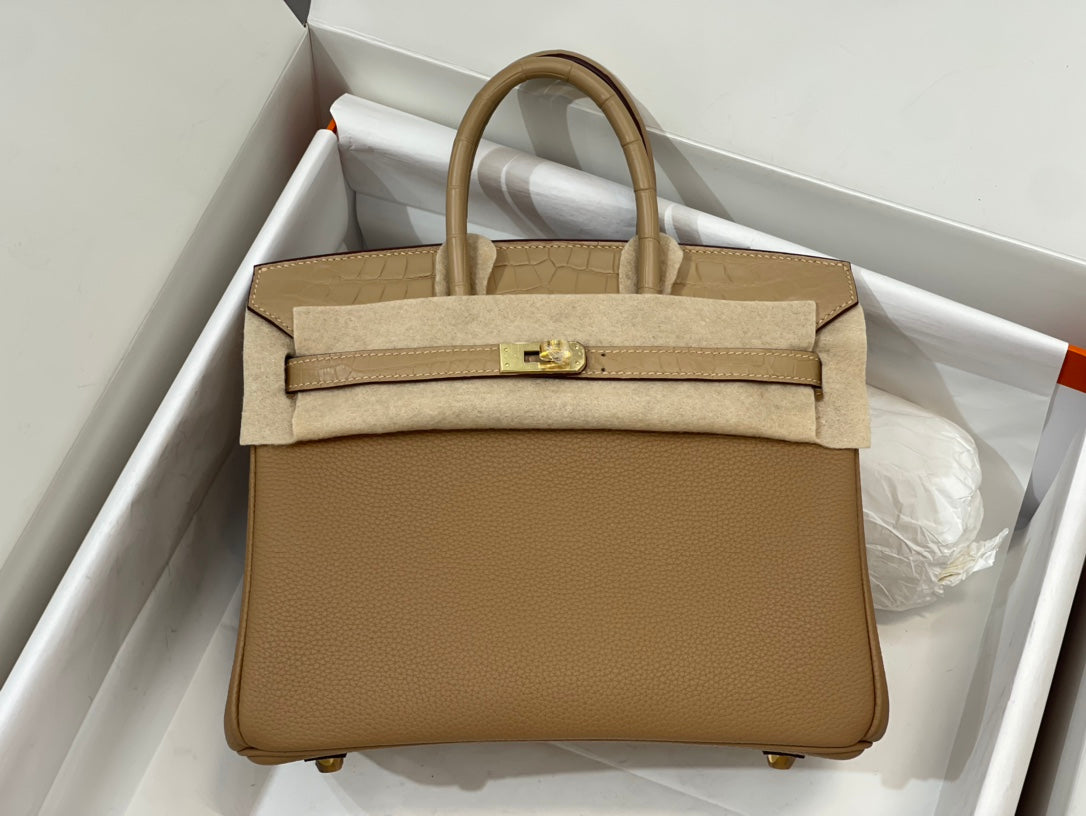 Luxury Tan Leather Top Handle Handbag - Classic Designer Style Satchel