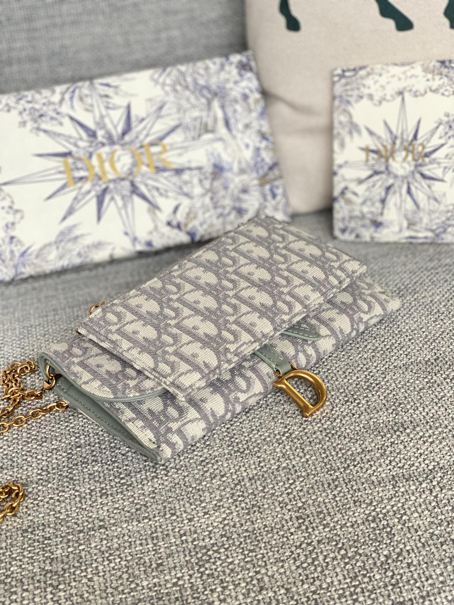 Dior Classic Monogram Canvas Envelope Chain Clutch and Card Wallet Set