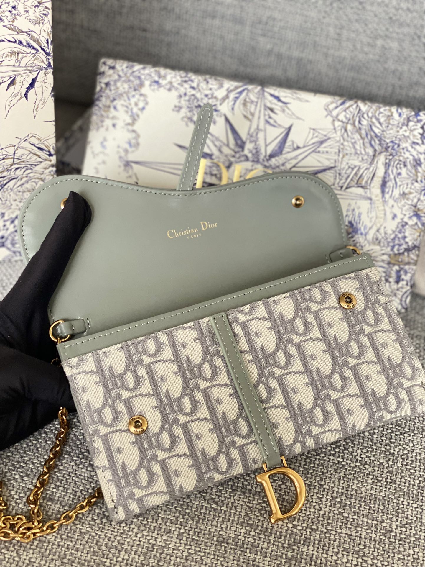 Dior Classic Monogram Canvas Envelope Chain Clutch and Card Wallet Set