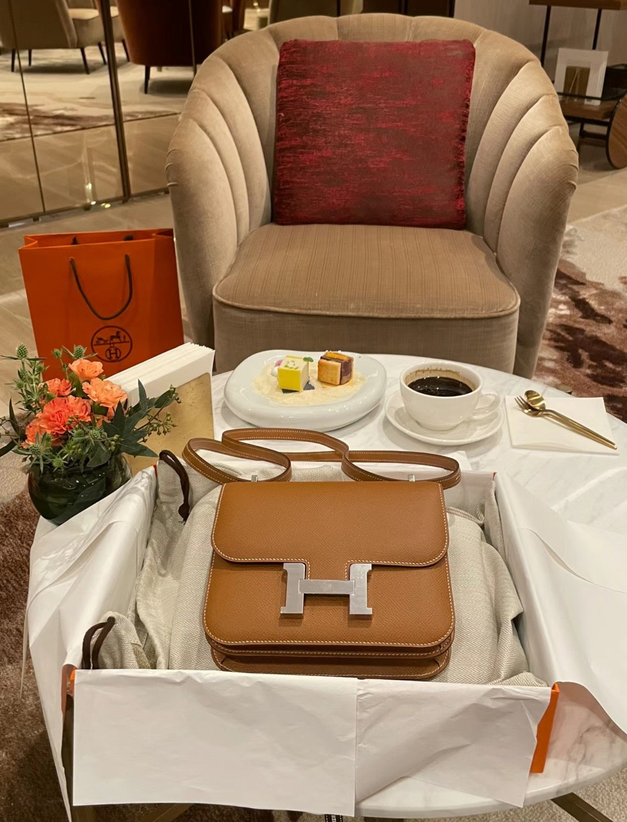 Hermès Constance 18 Mini Bag - Gold Epsom Leather with Palladium Hardware