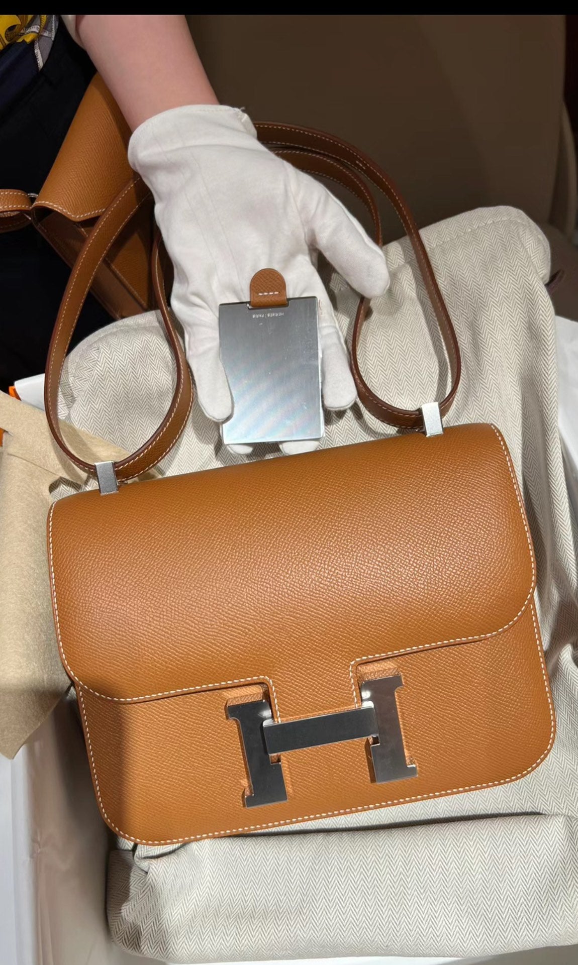 Hermès Constance 18 Mini Bag - Gold Epsom Leather with Palladium Hardware