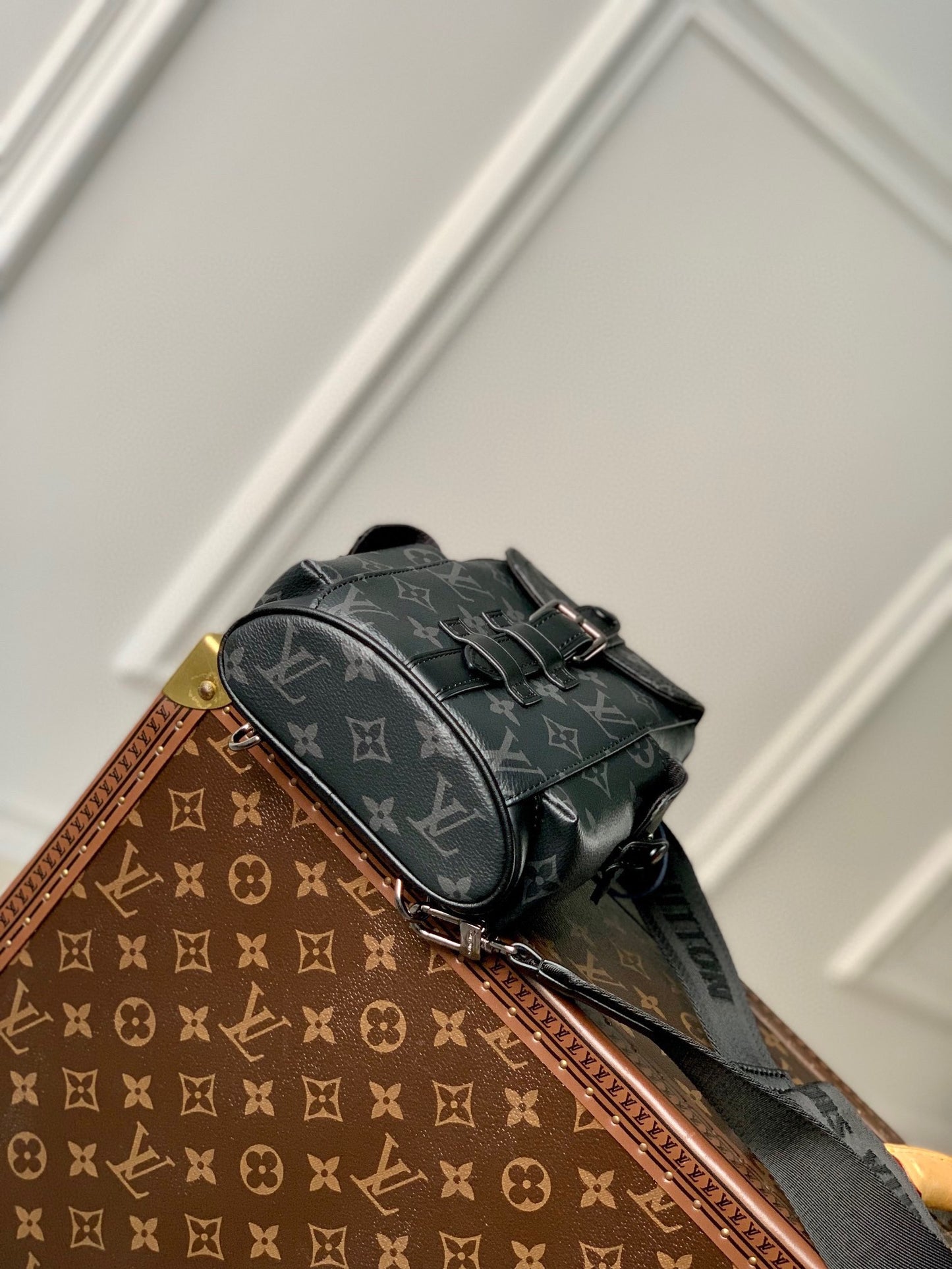 Louis Vuitton Black Monogram Canvas Mini Crossbody Bag with Wide Strap