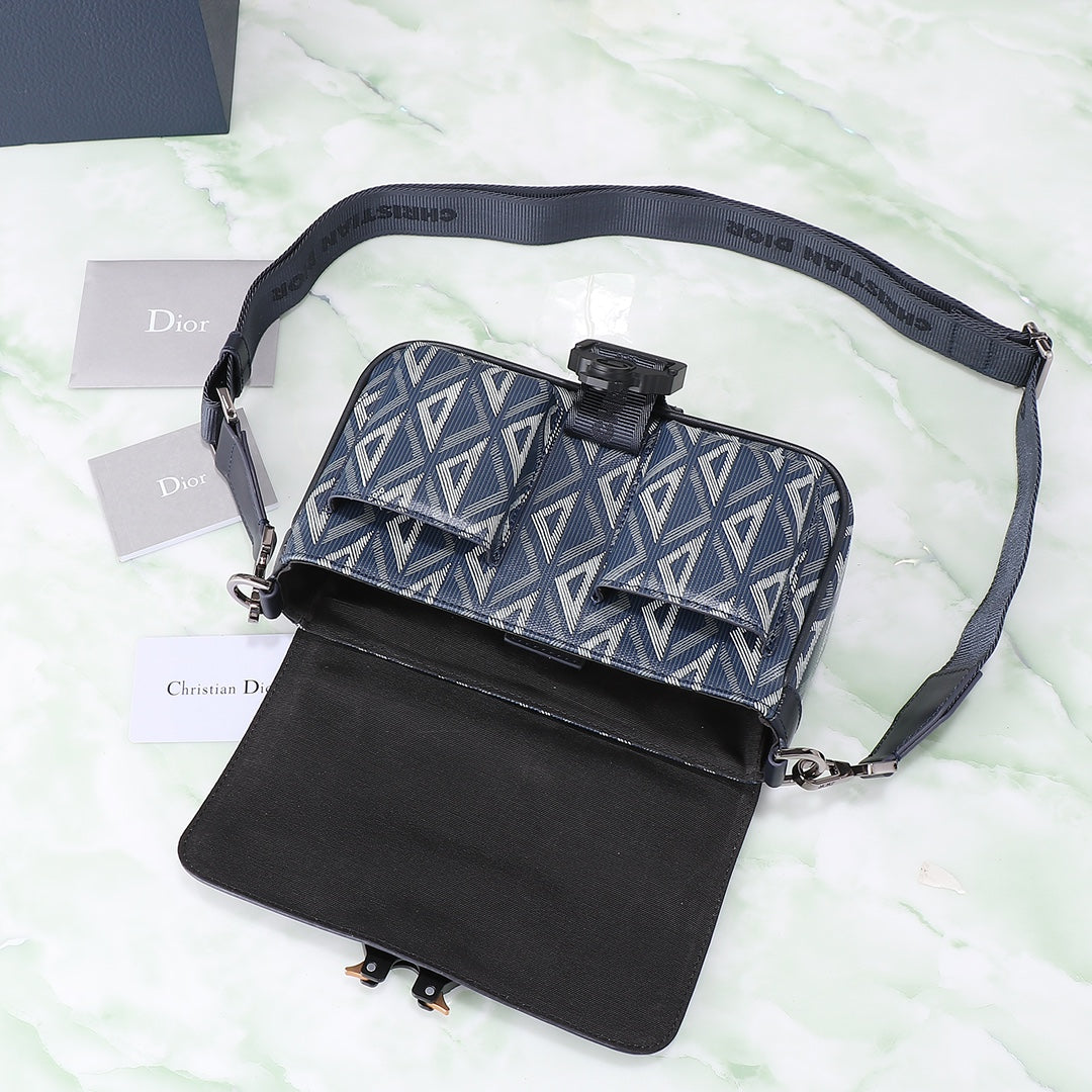 Dior Lingot 22 Messenger Bag Gray CD Diamond Canvas with Aluminum Buckle