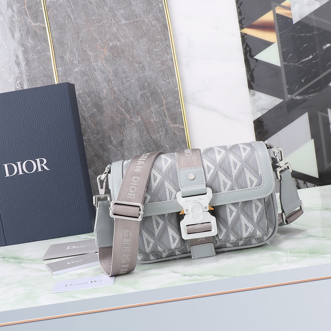 Christian Dior CD Diamond Grey Messenger Bag with Adjustable Strap
