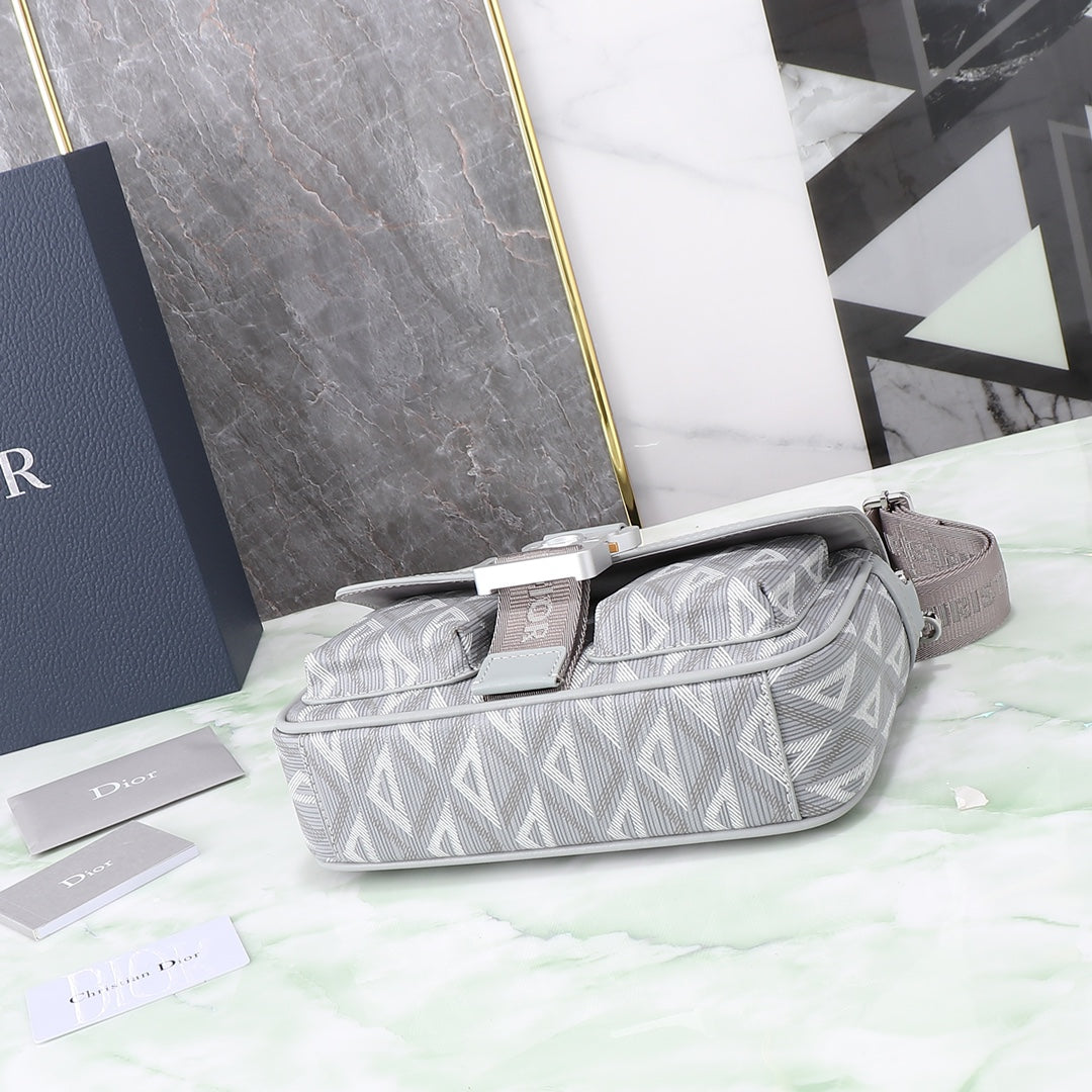 Christian Dior CD Diamond Grey Messenger Bag with Adjustable Strap