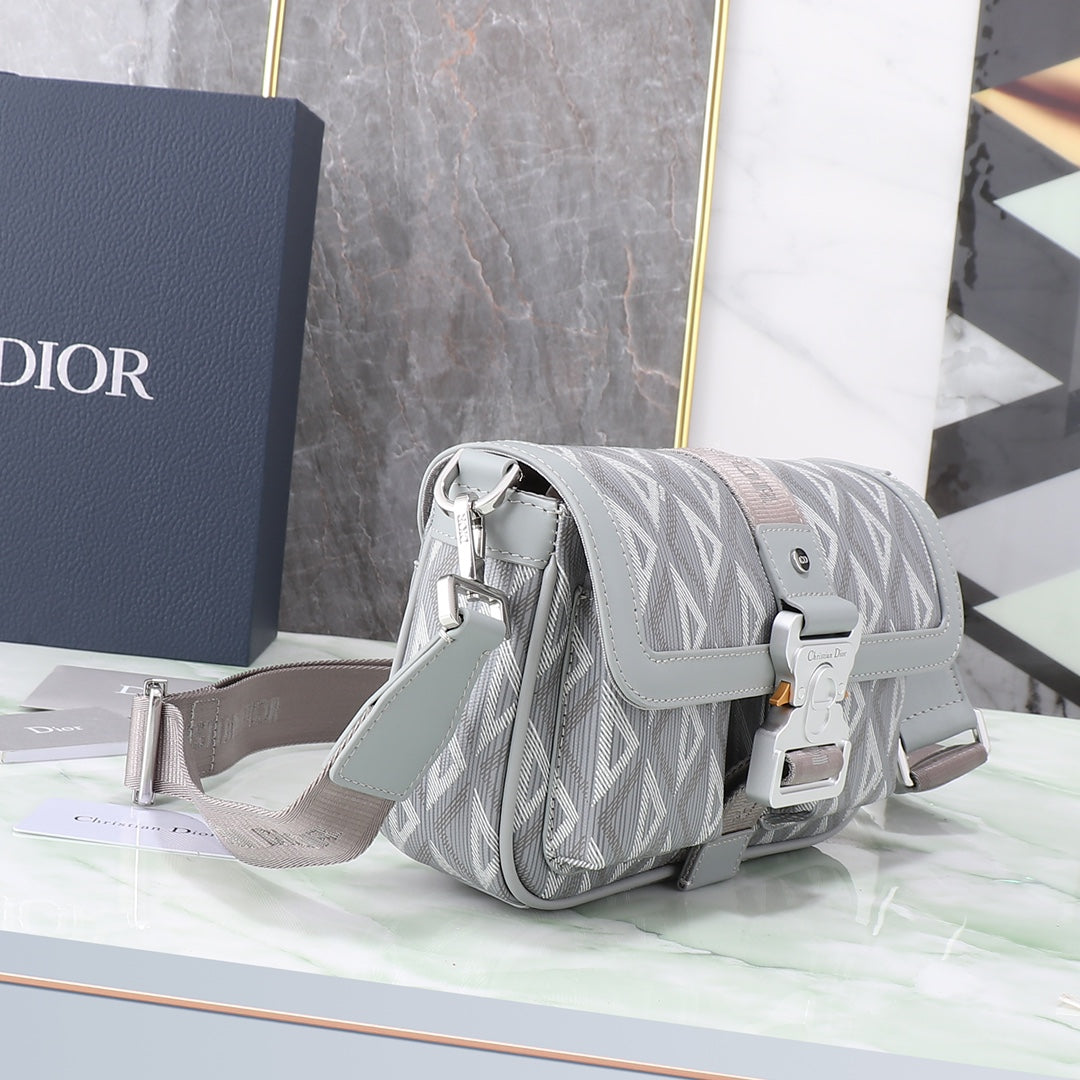 Christian Dior CD Diamond Grey Messenger Bag with Adjustable Strap