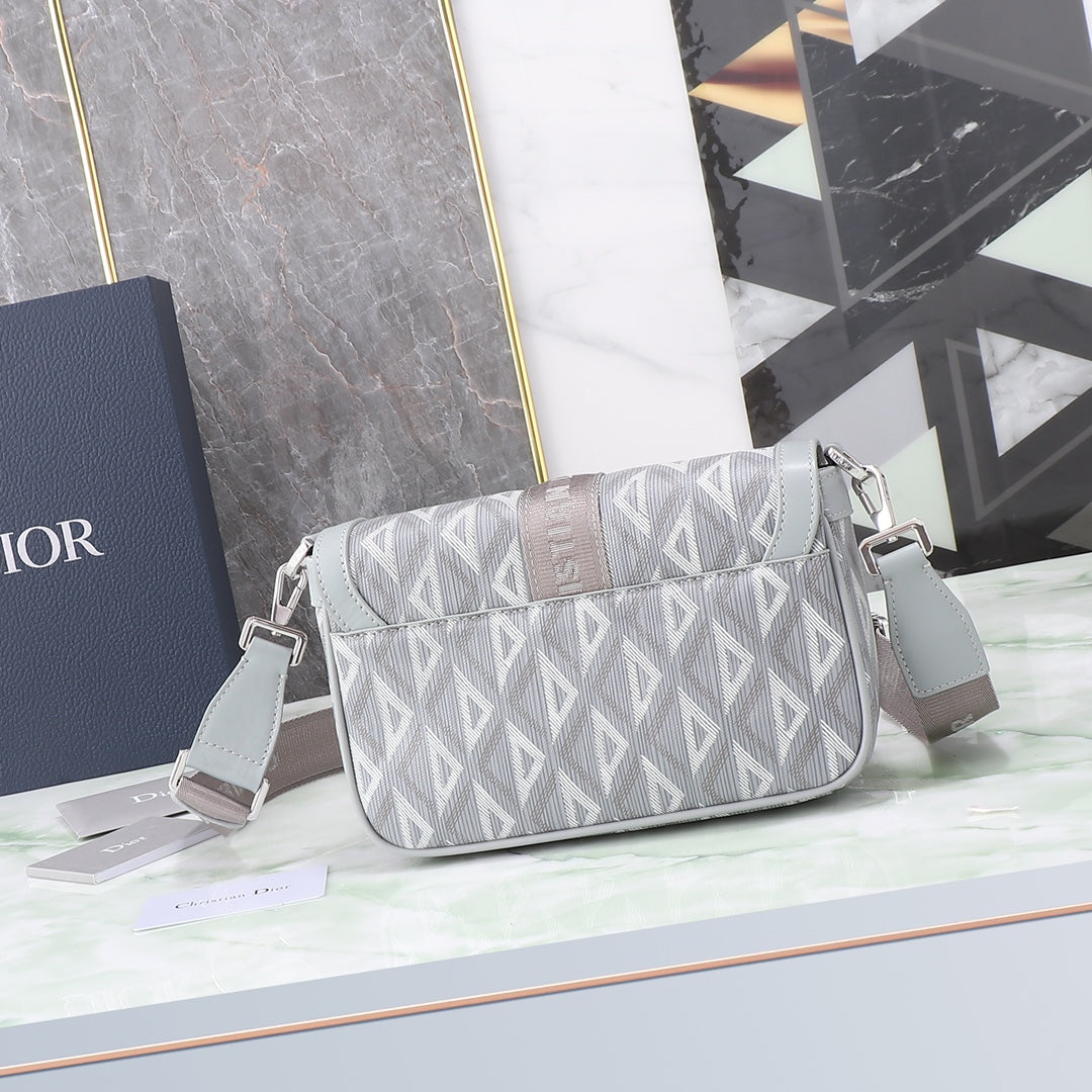Christian Dior CD Diamond Grey Messenger Bag with Adjustable Strap