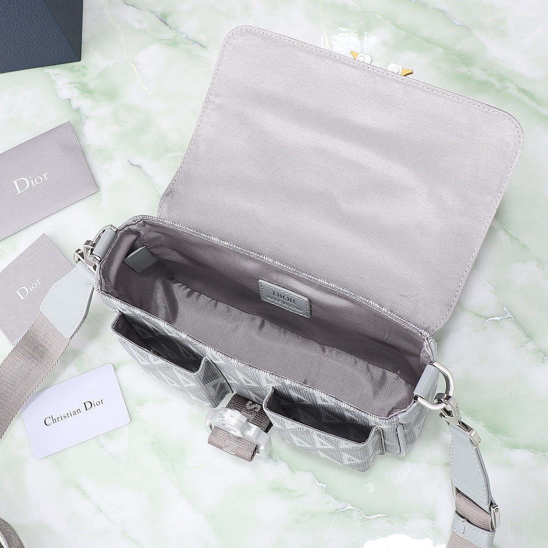 Christian Dior CD Diamond Grey Messenger Bag with Adjustable Strap