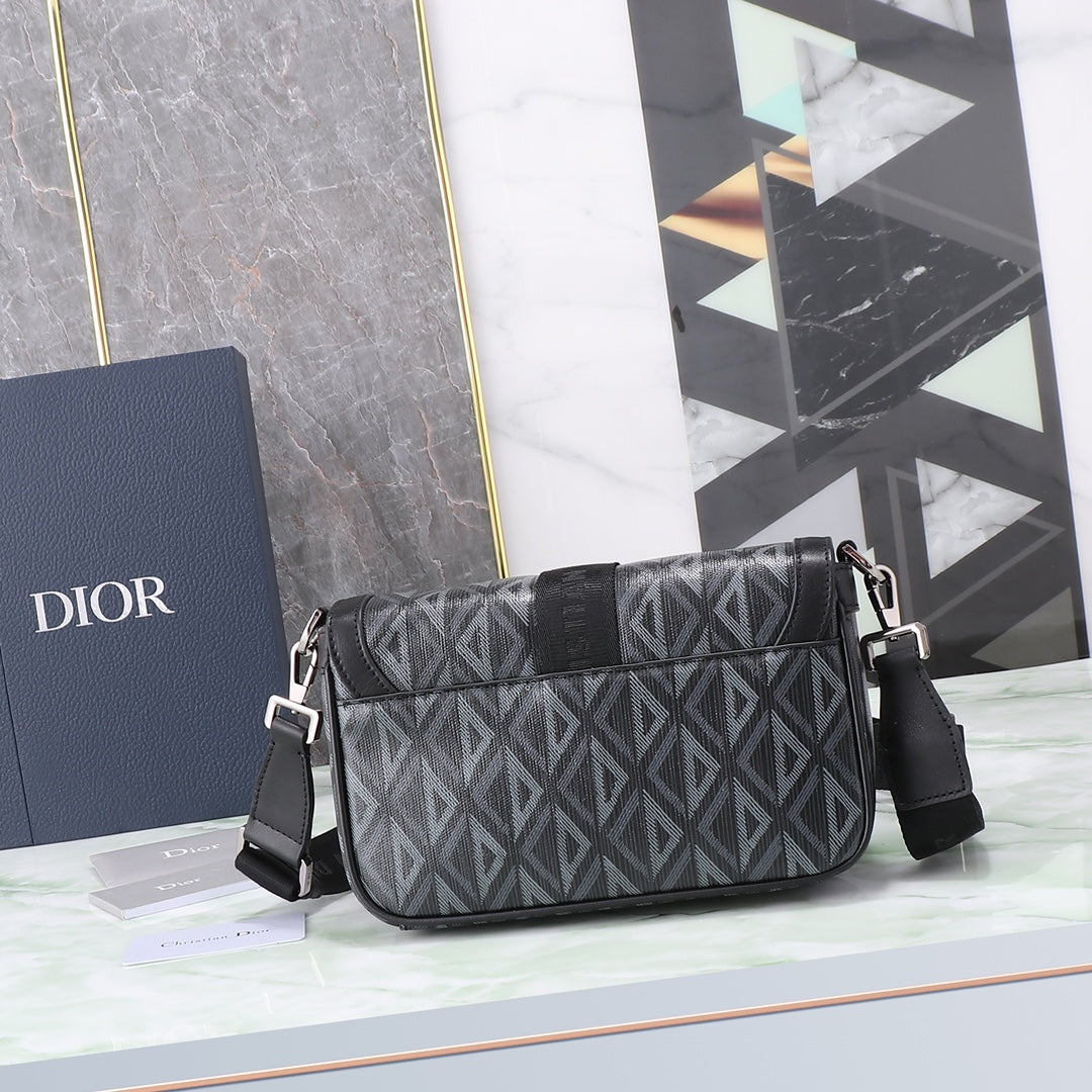 Dior Modern Black Geometric Pattern Crossbody Shoulder Bag with Buckle