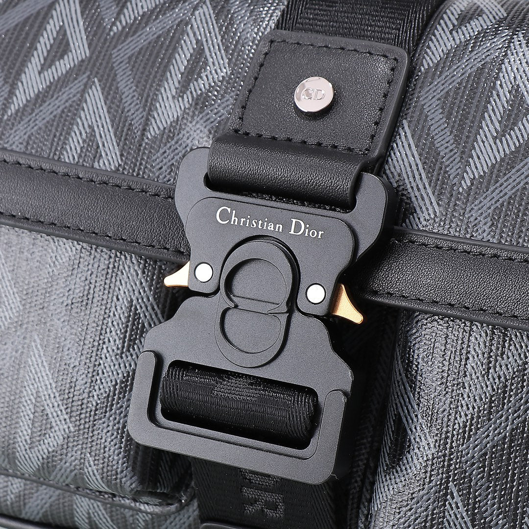 Dior Black CD Diamond Canvas Messenger Bag with Adjustable Strap