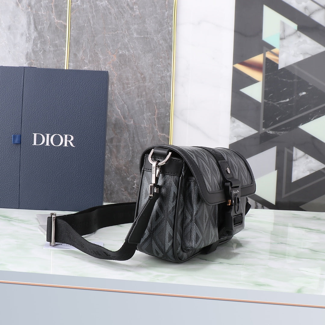 Dior Black CD Diamond Canvas Messenger Bag with Adjustable Strap