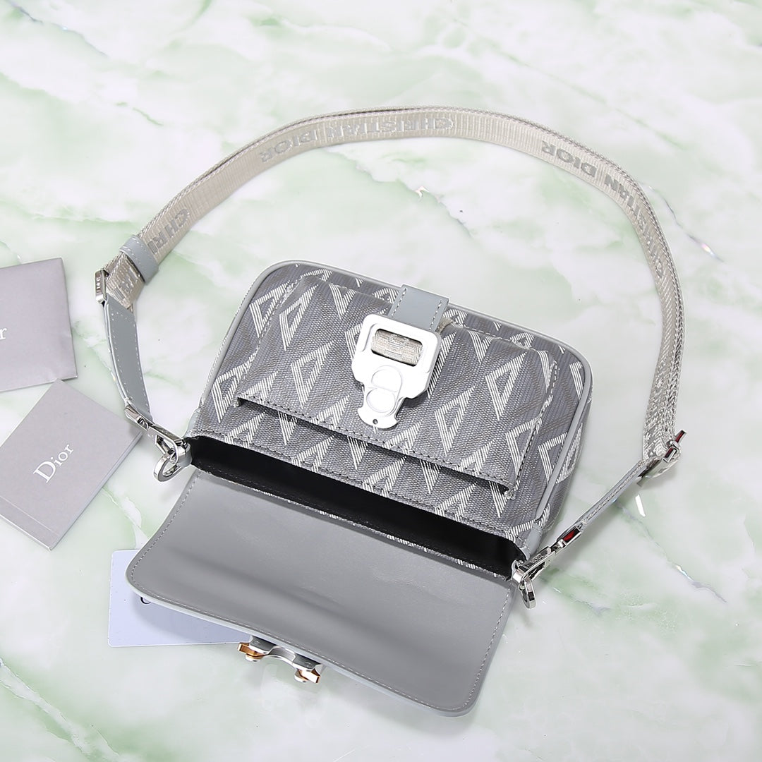 Dior Gray CD Diamond Canvas Lingot Crossbody Messenger Bag
