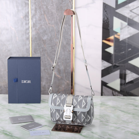 Dior Gray CD Diamond Canvas Lingot Crossbody Messenger Bag