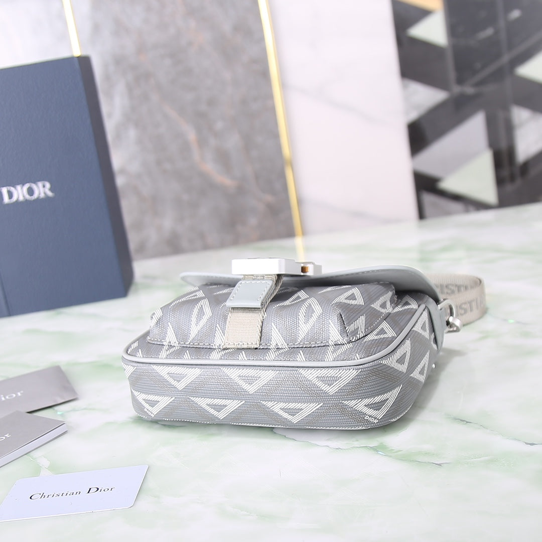 Dior Gray CD Diamond Canvas Lingot Crossbody Messenger Bag