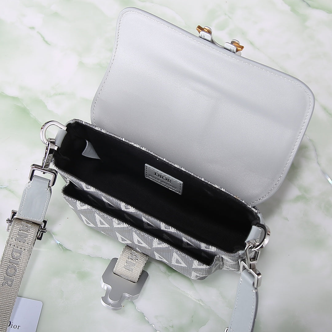 Dior Gray CD Diamond Canvas Lingot Crossbody Messenger Bag