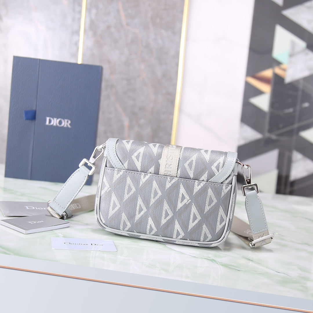 Dior Gray CD Diamond Canvas Lingot Crossbody Messenger Bag