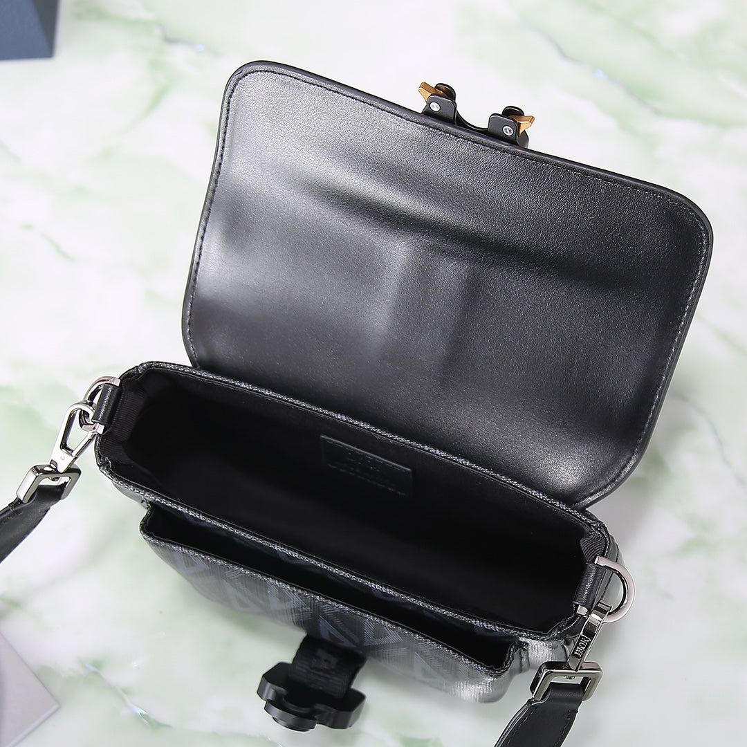 Christian Dior Black CD Diamond Canvas Hit The Road Messenger Bag