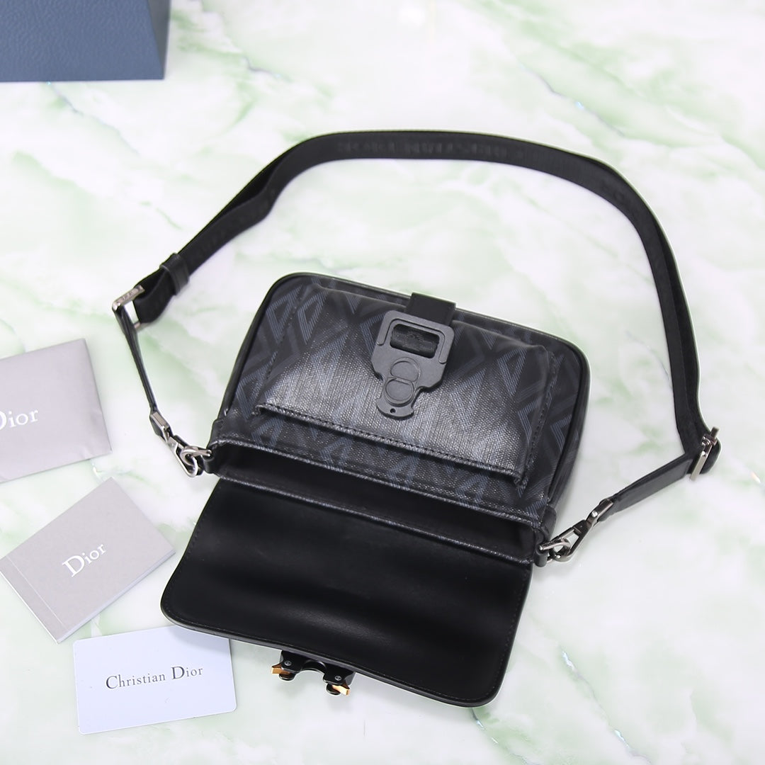 Christian Dior Black CD Diamond Canvas Hit The Road Messenger Bag