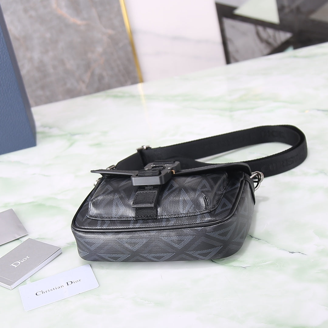 Christian Dior Black CD Diamond Canvas Hit The Road Messenger Bag