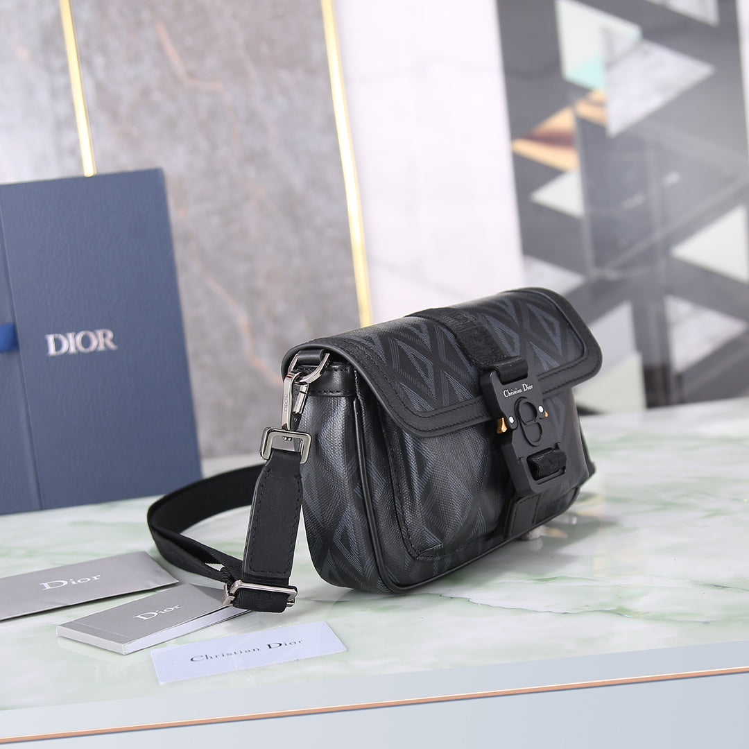 Christian Dior Black CD Diamond Canvas Hit The Road Messenger Bag