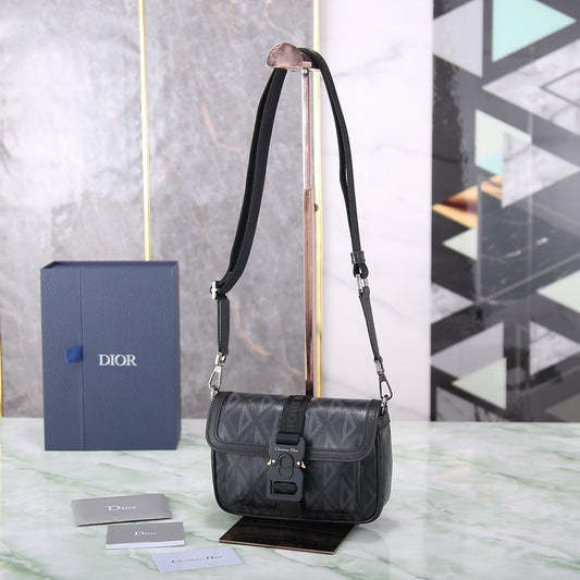 Christian Dior Black CD Diamond Canvas Hit The Road Messenger Bag