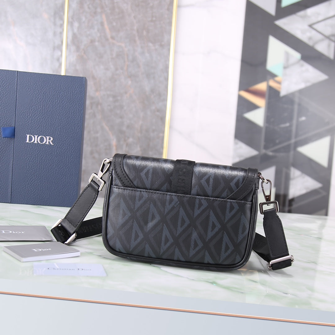 Christian Dior Black CD Diamond Canvas Hit The Road Messenger Bag