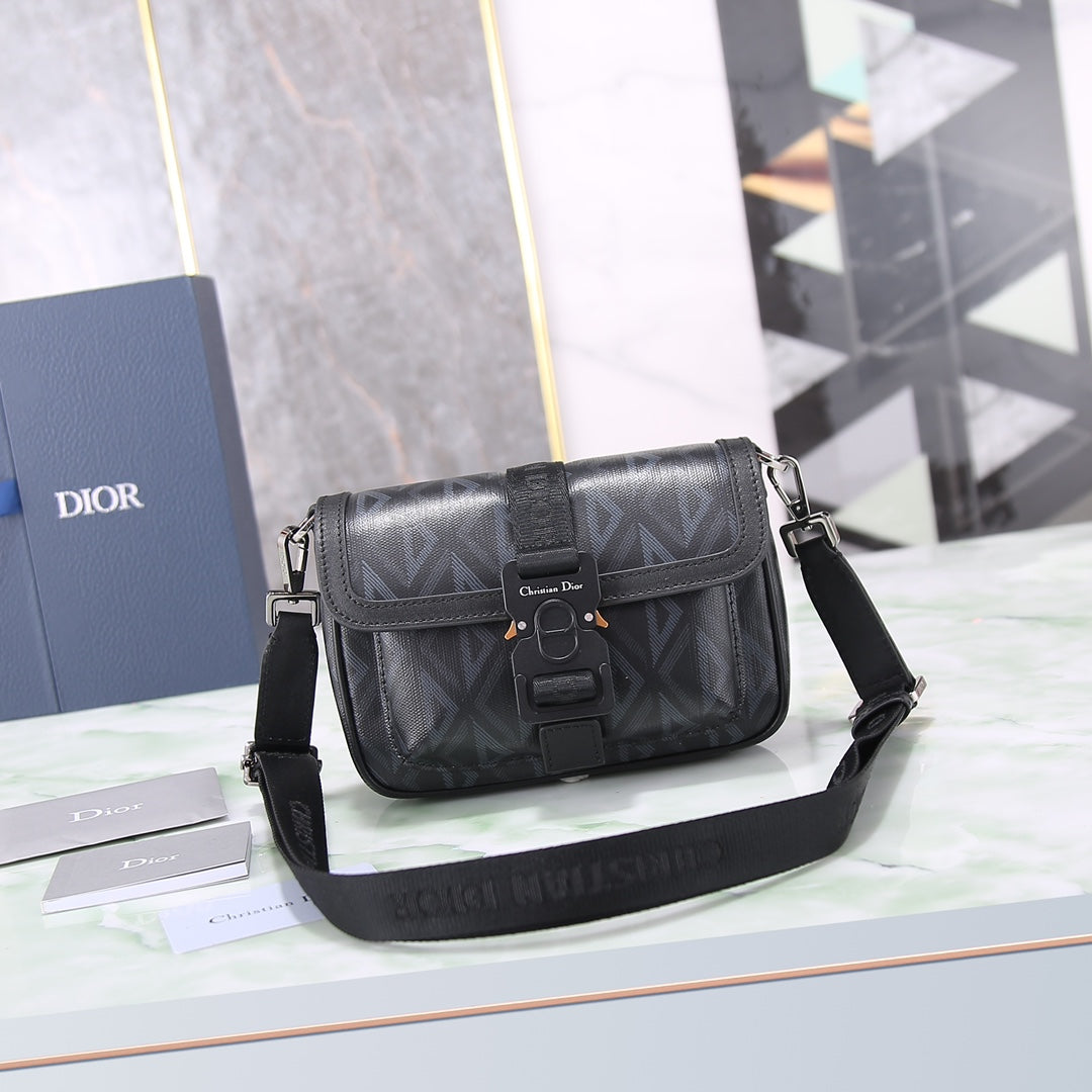 Christian Dior Black CD Diamond Canvas Hit The Road Messenger Bag