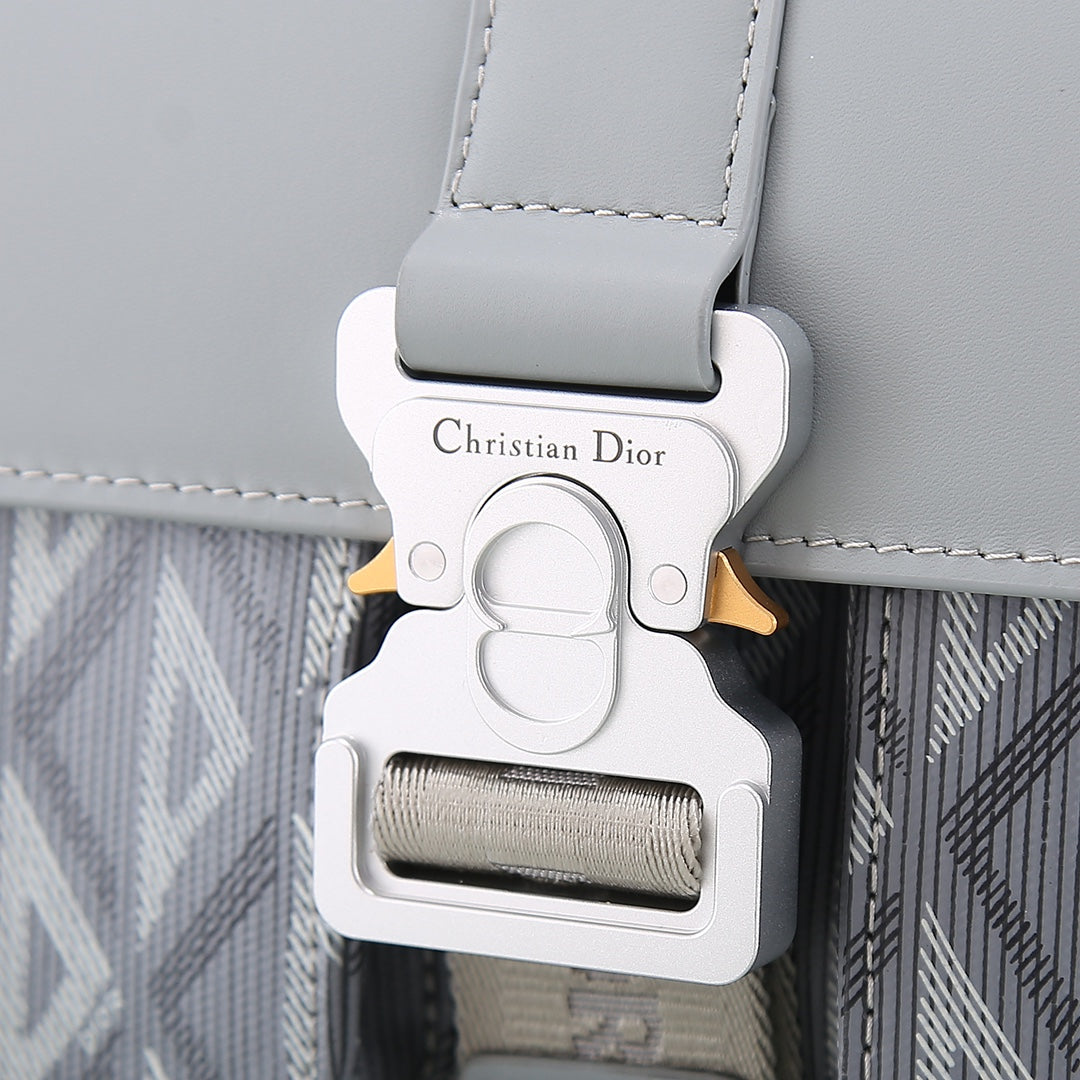 Dior Lingot 22 Messenger Bag - CD Diamond Canvas & Smooth Calfskin Grey/Blue